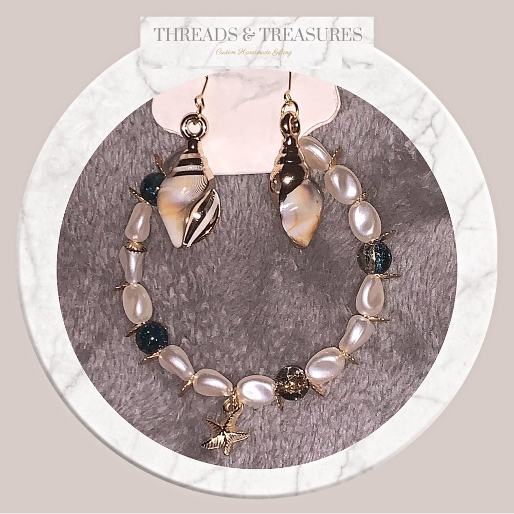 Sea Shell Earrings And Sea Bracelet
